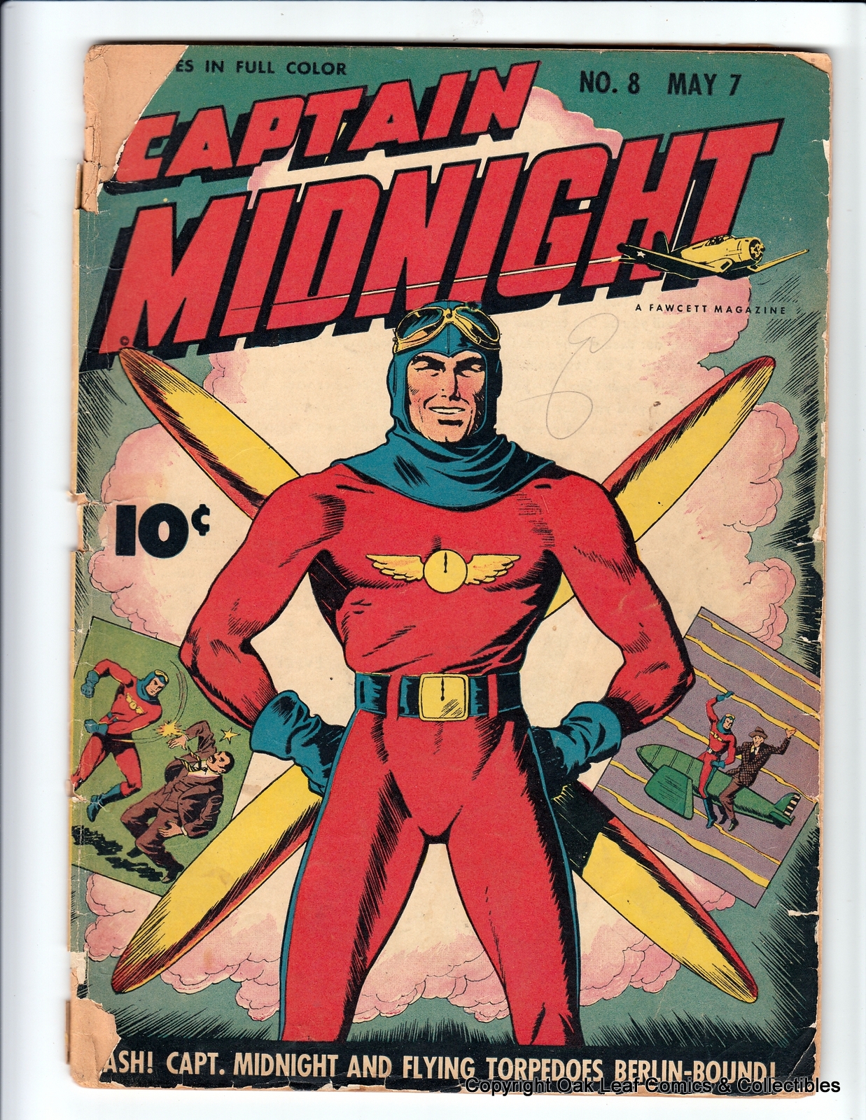 Captain Midnight 8 Fawcett War Comic Book 1943 Fr G Only 1 Staple Ebay